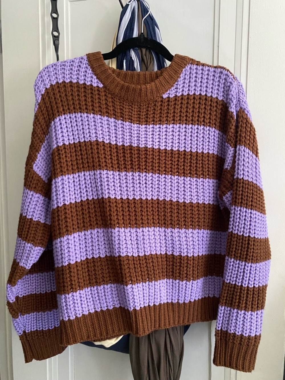 Forever 21 Striped Chunky Crewneck Sweater - Purple & Brown